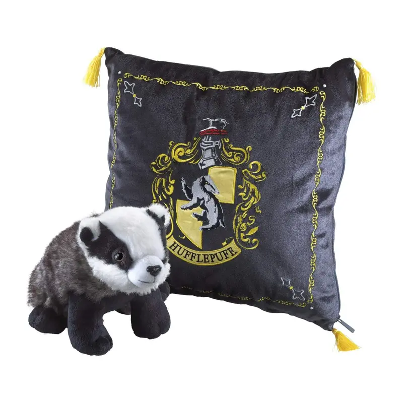 Harry Potter - Hufflepuff Hausmaskottchen Dachs - Kissen mit Plüschfigur Set - 34 x 34 cm - The Noble Collection