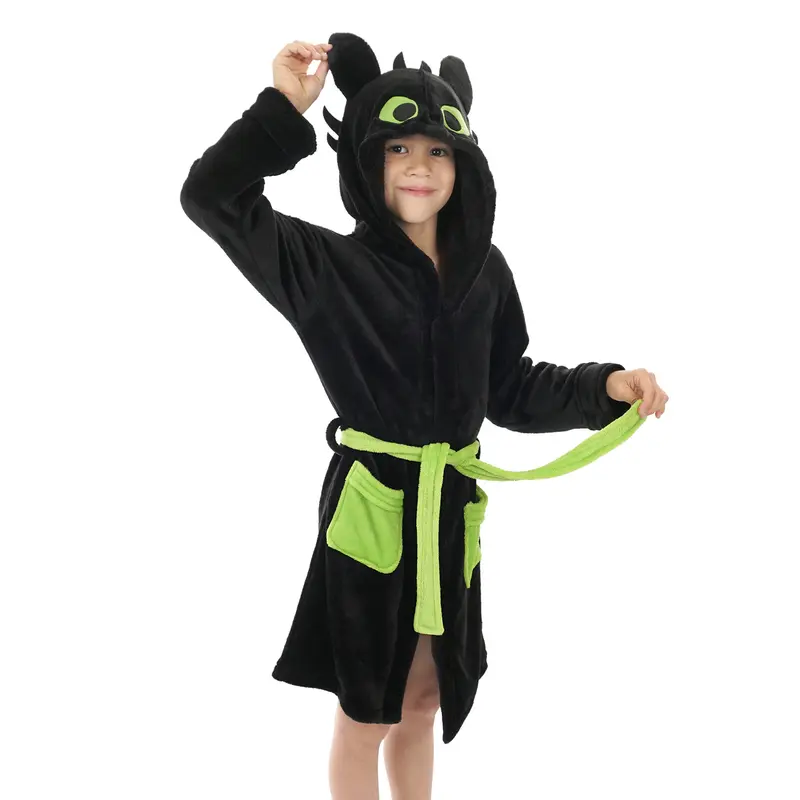 How to Train Your Dragon - Ohnezahn Kinderbademantel - mit Kapuze und Drachenschwanz - Größen 130 - 150
