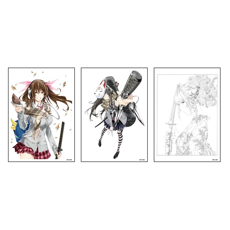 Ikki Tousen Replica Genga Konzeptzeichnungen 3er-Set (B)