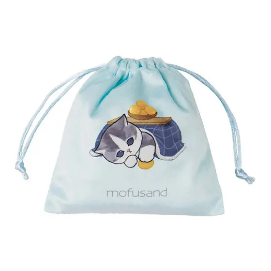 Mofusand Gashapon Flausch-Kordelzug-Beutel "Blau"
