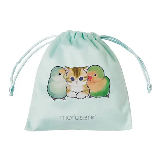 Mofusand Gashapon Flausch-Kordelzug-Beutel "Grün"