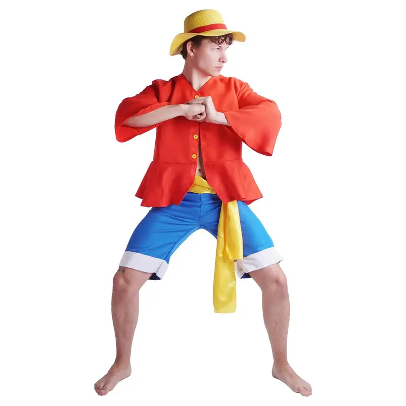 Monkey D. Ruffy Cosplay Kostüm nach 2-jähriger Trennung mit Hemd, Hose und Hut, Größen