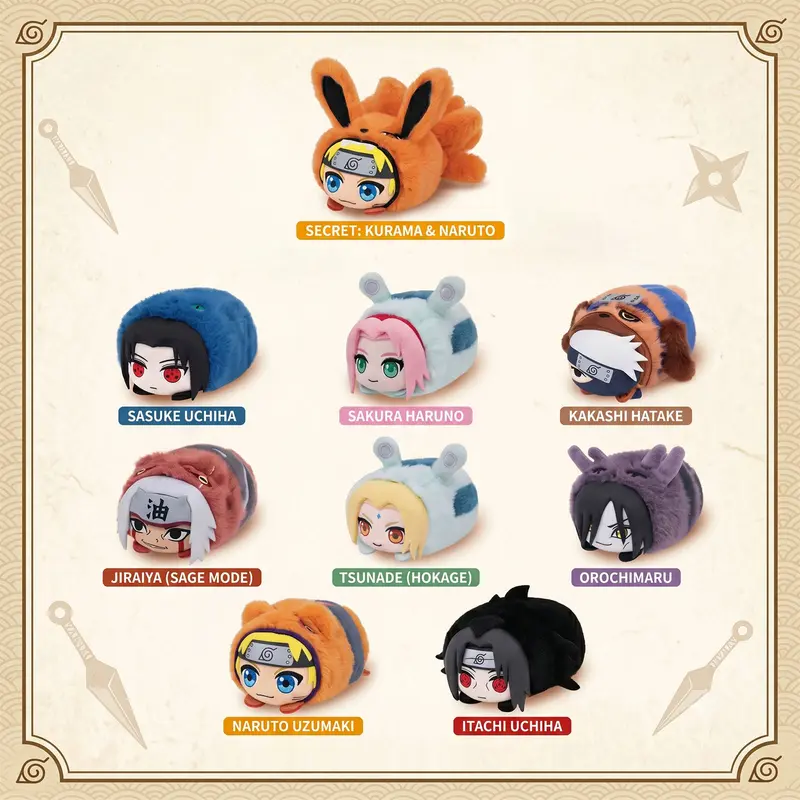 Naruto Shippuden - Cute Beast Lying Party - Plüsch Anhänger Blind Box mit Magnet - Einzelbox - 9 cm - EAKI