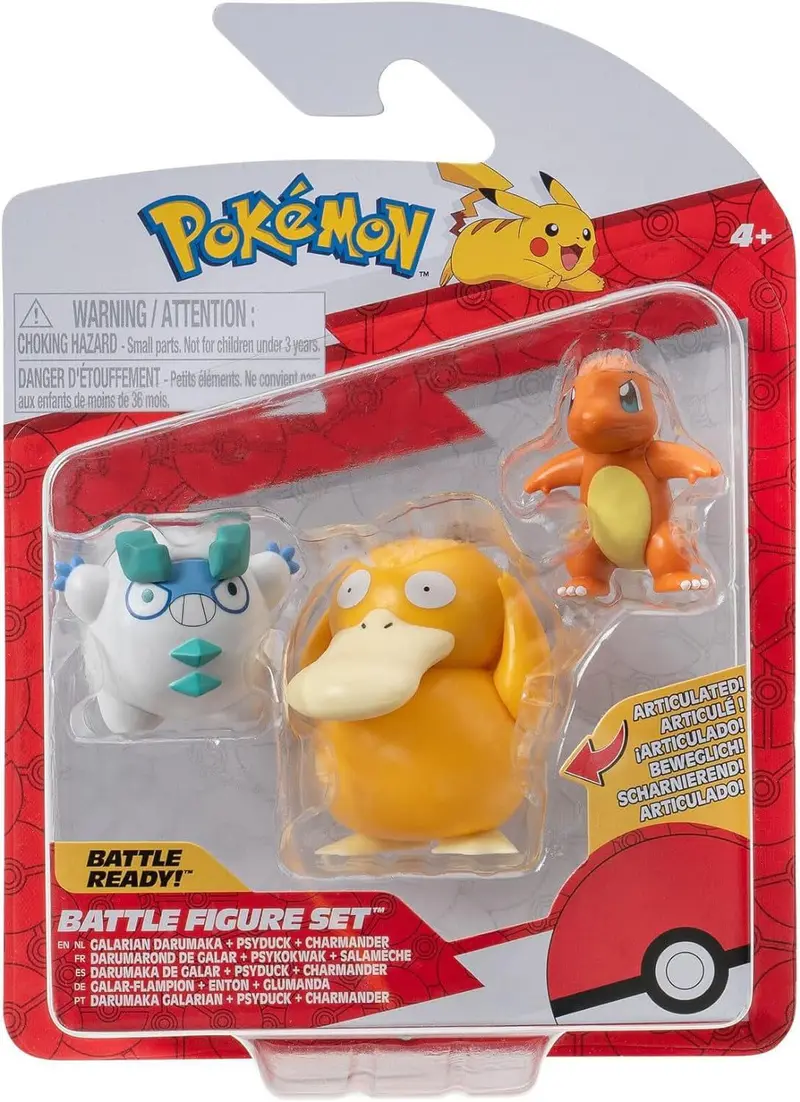 Pokémon Battle Figure Set Figuren 3er-Pack Glumanda #4, Galarian Darumaka, Enton 5 cm
