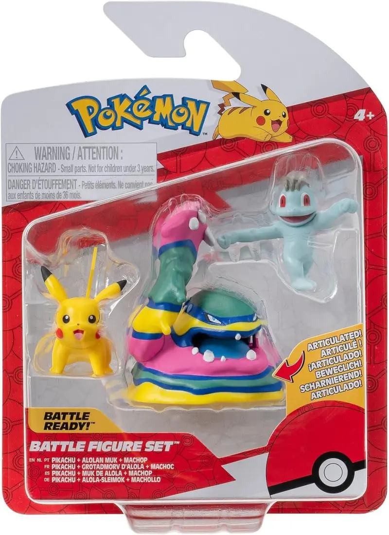 Pokémon Battle Figure Set Figuren 3er-Pack Machollo, Pikachu #1, Alolan Sleimok 5 cm