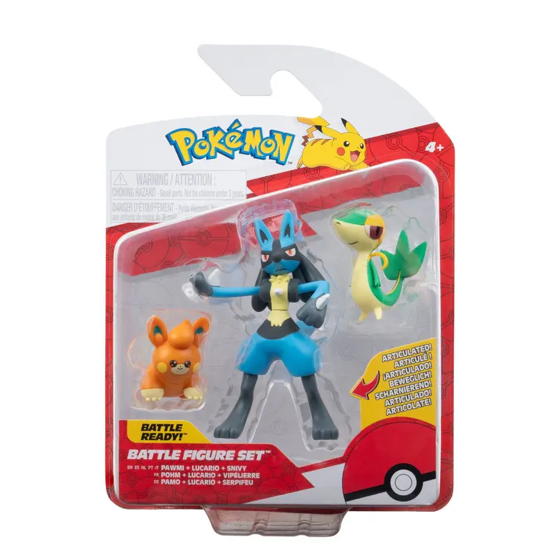 Pokémon Battle Figure Set Figuren 3er-Pack Serpifeu, Pamo, Lucario 5 cm