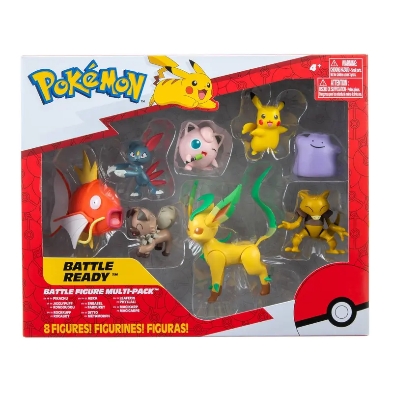 Pokémon Battle Figure Set Figuren 8er-Pack Weibliches Pikachu, Pummeluff, Wuffels, Sniebel, Abra, Ditto, Karpador, Folipurba