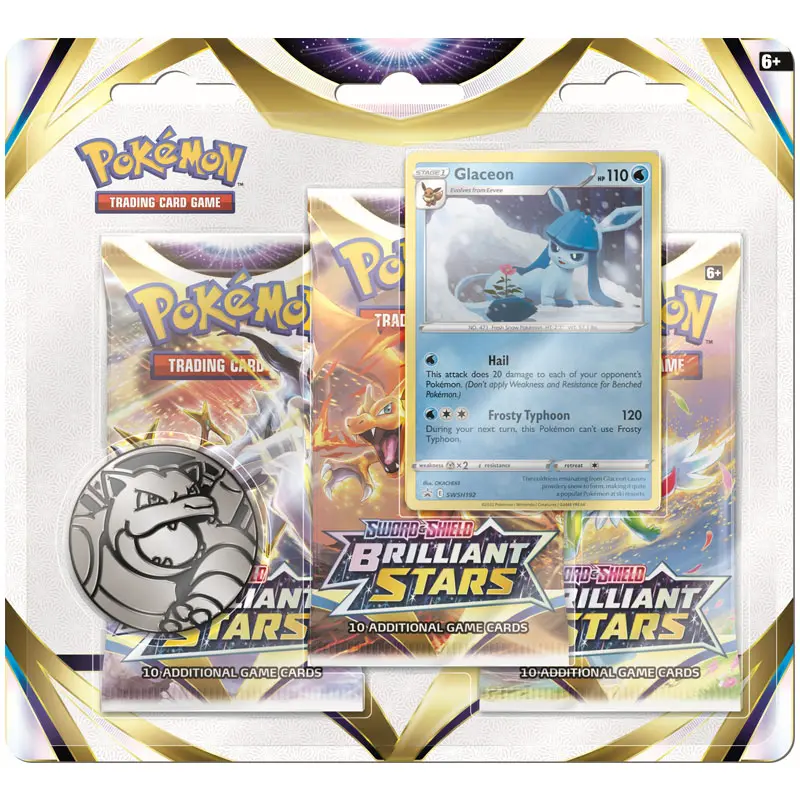 Pokemon TCG Sword & Shield - Brilliant Stars 3er Pack Blister Glaceon (EN)