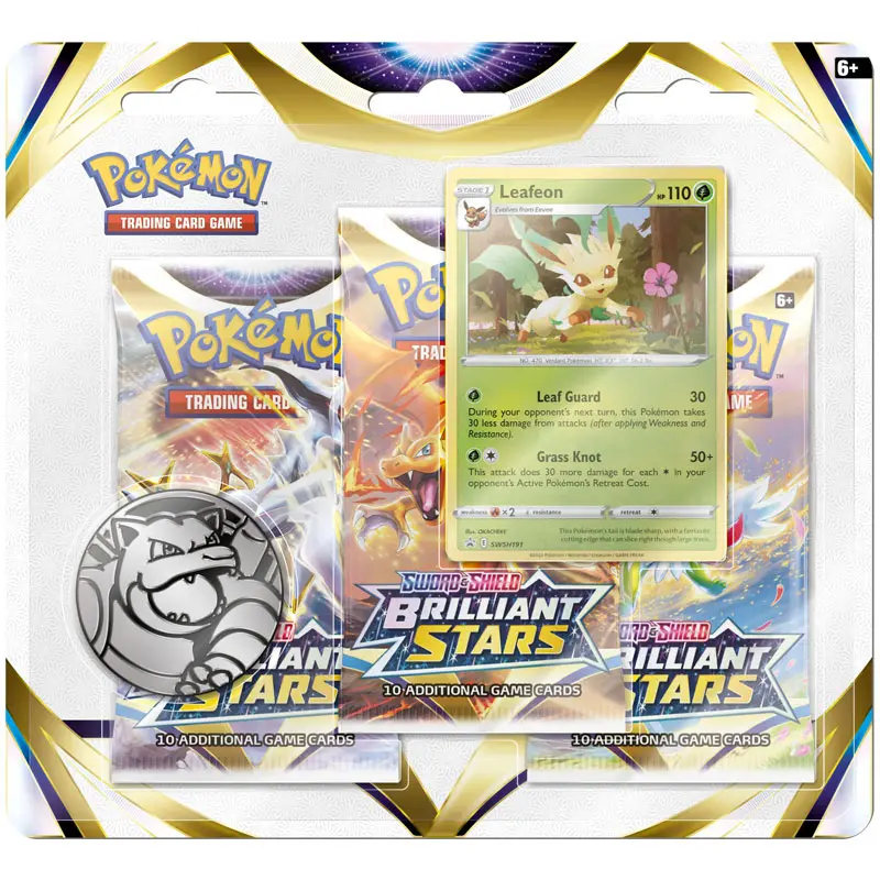Pokemon TCG Sword & Shield - Brilliant Stars 3er Pack Blister Leafeon (EN)